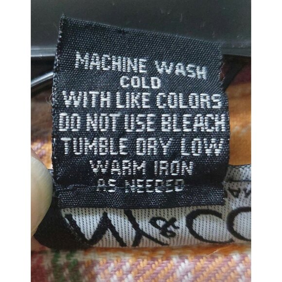 NY & Co Womens Plaid Button-Down Shirt Large 100% Cotton Peach/Pink/Green - Picture 6 of 12